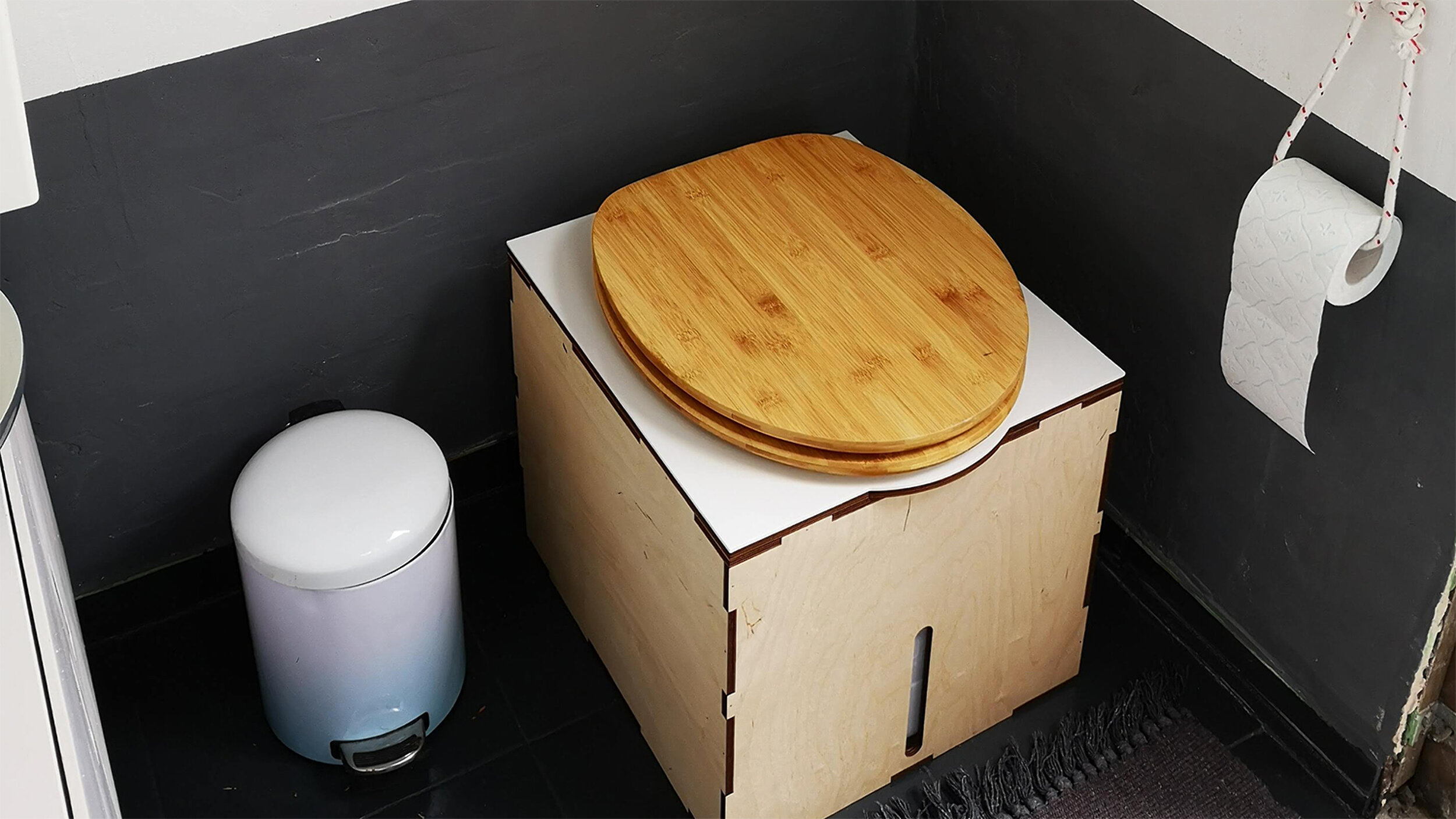 Our EasyLoo composting toilet in the bathroom