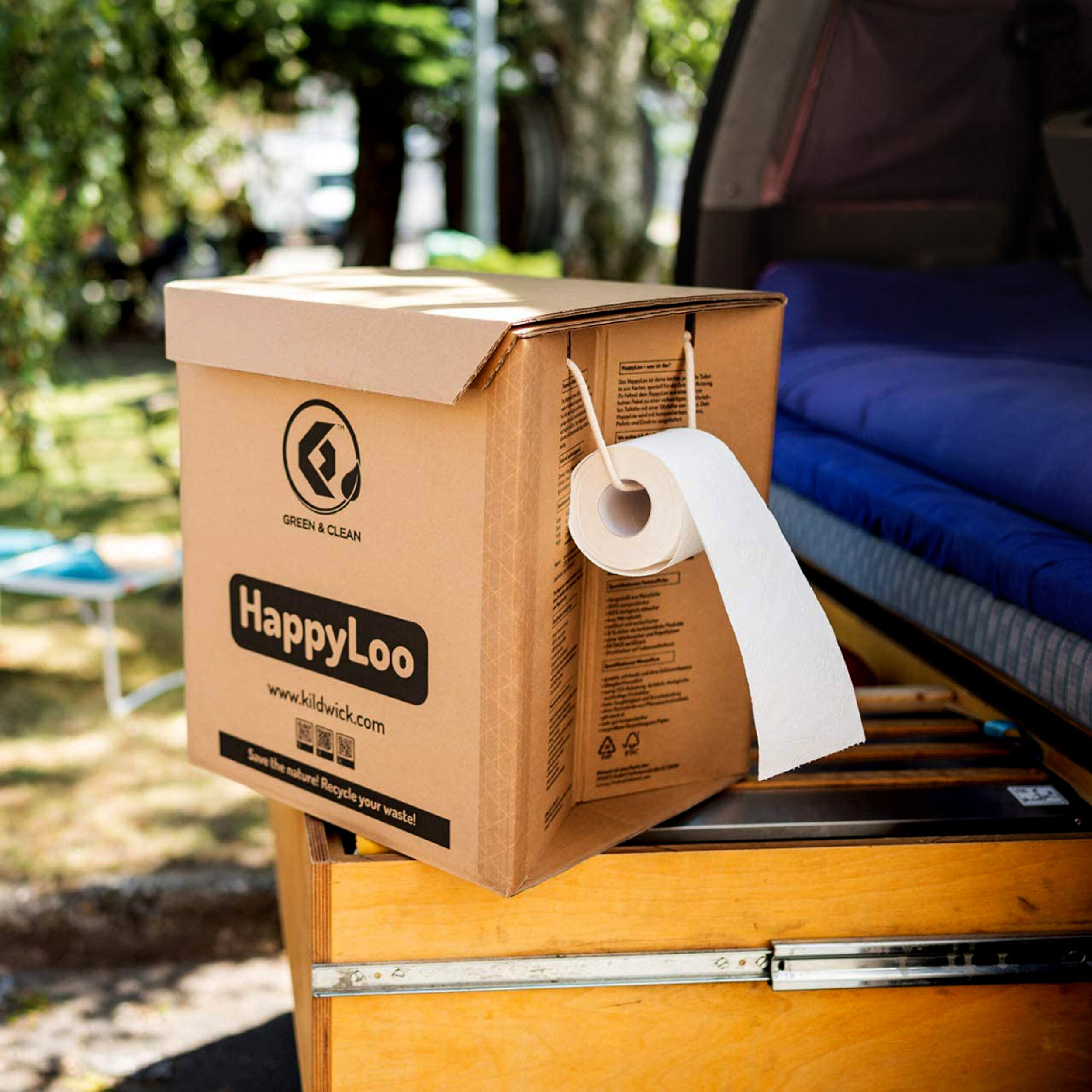 Our HappyLoo camping toilet can be folded up and stowed away practically