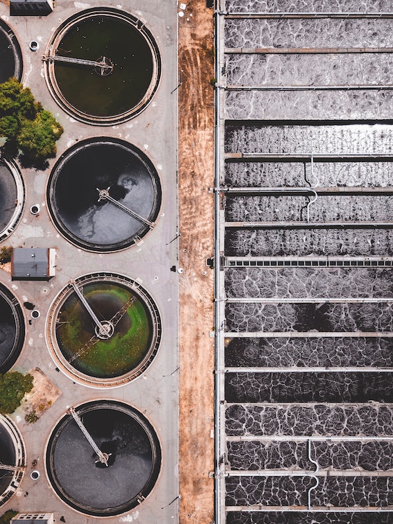 A bird's eye view of a sewage treatment plant